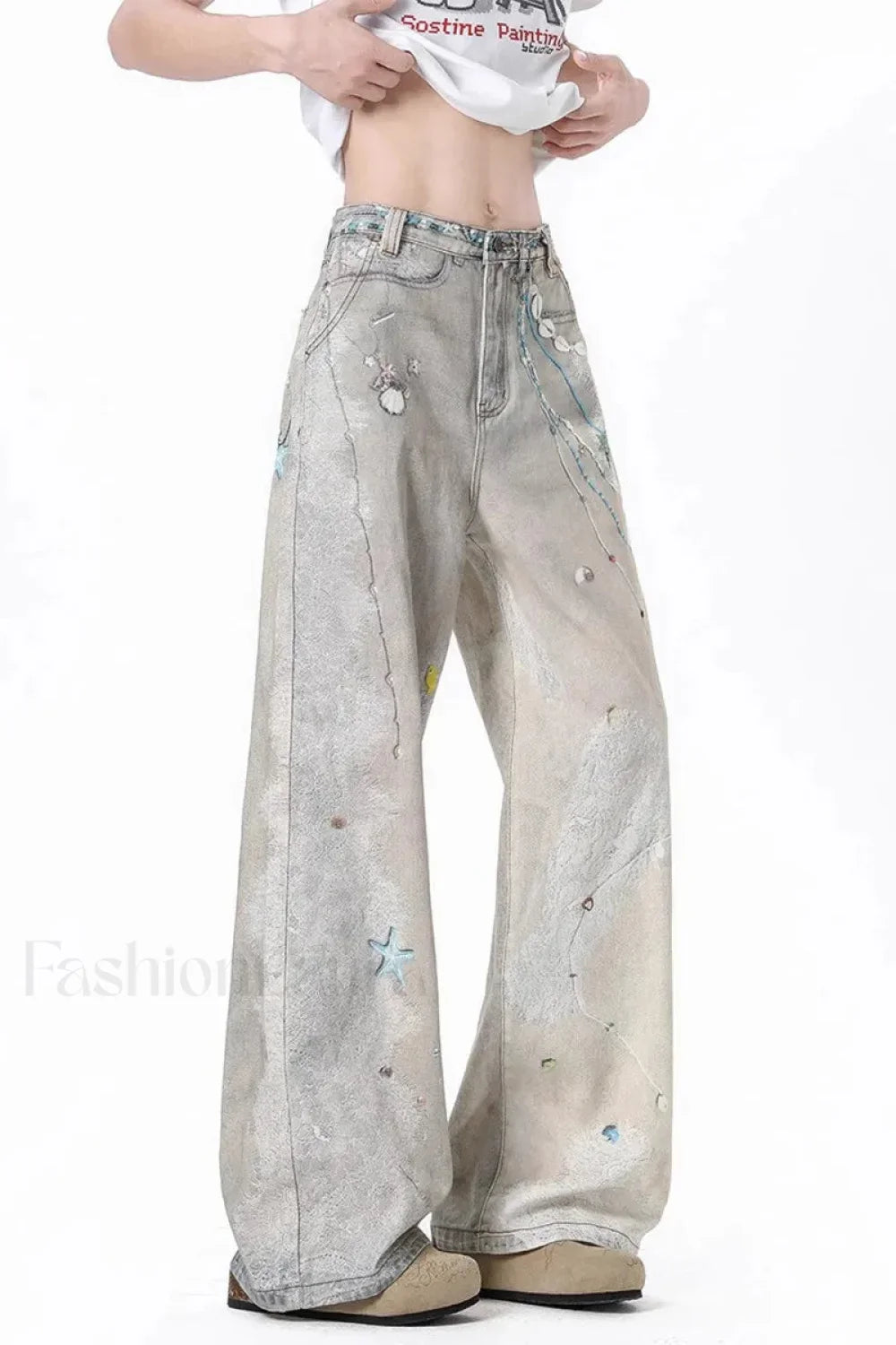 Tie-Dye Wide-Leg High Waist Jeans