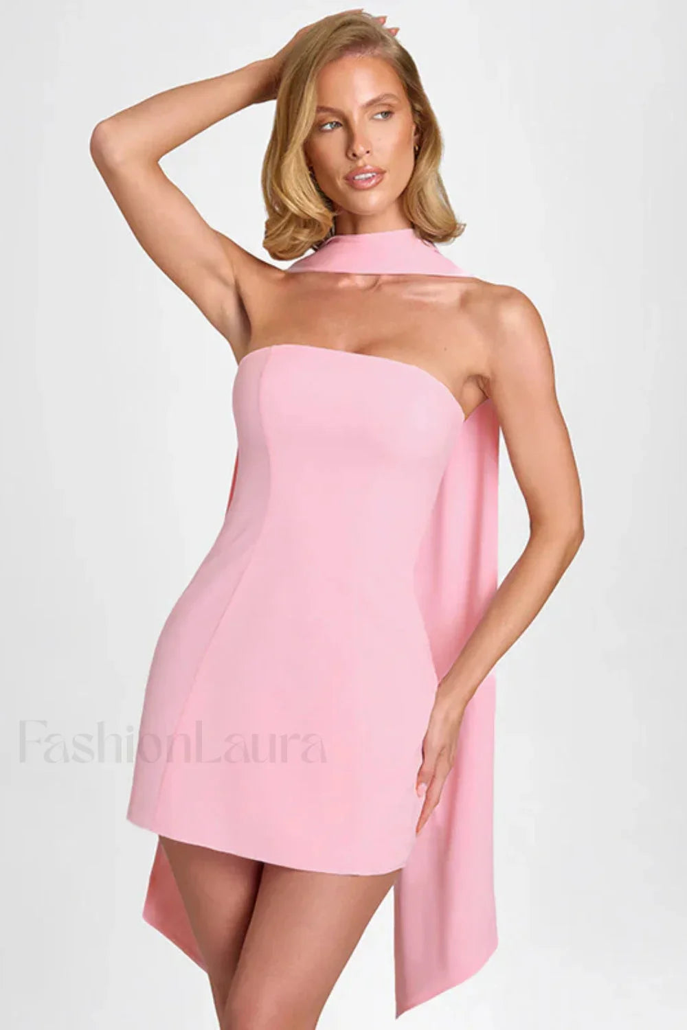 Tie Neck Strapless Mini Dress
