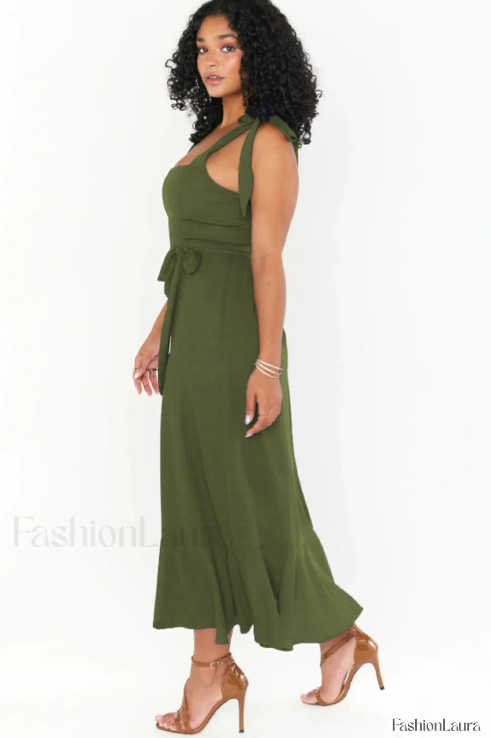 Tie Shoulder Stylish Boho Midi Dress