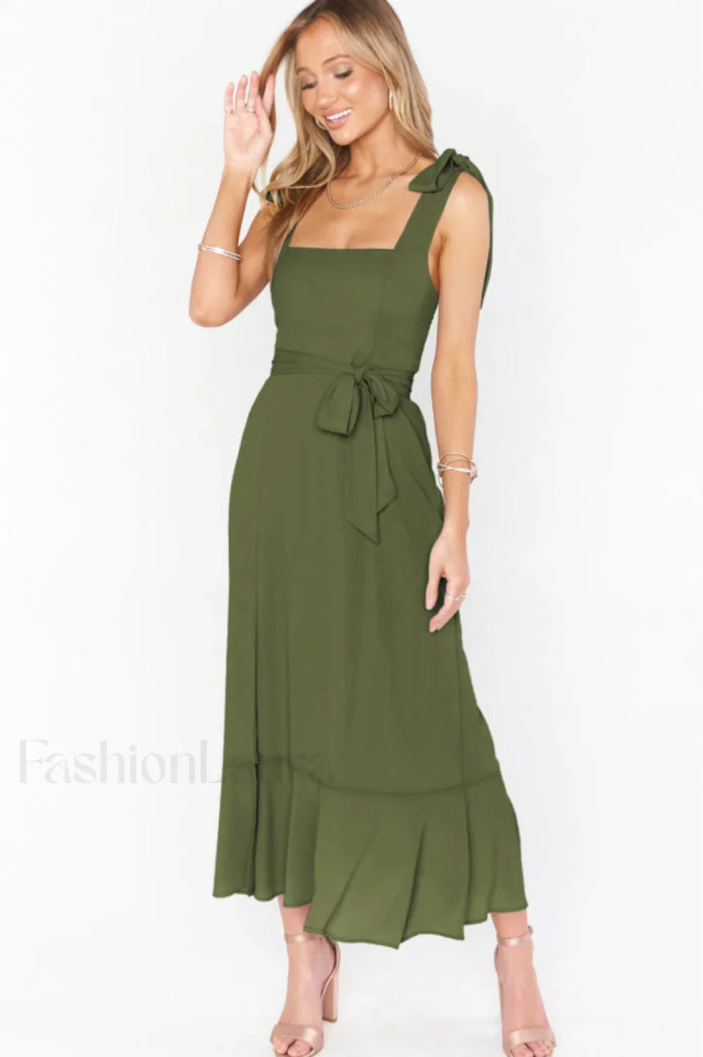 Tie Shoulder Stylish Boho Midi Dress
