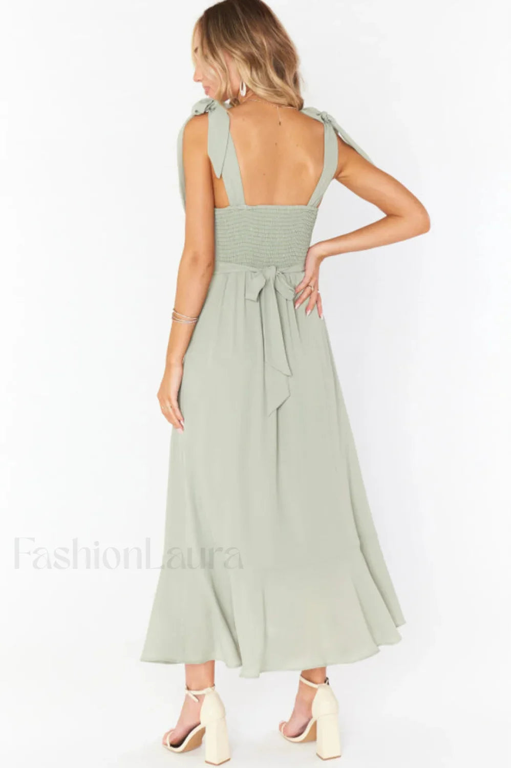 Tie Shoulder Stylish Boho Midi Dress