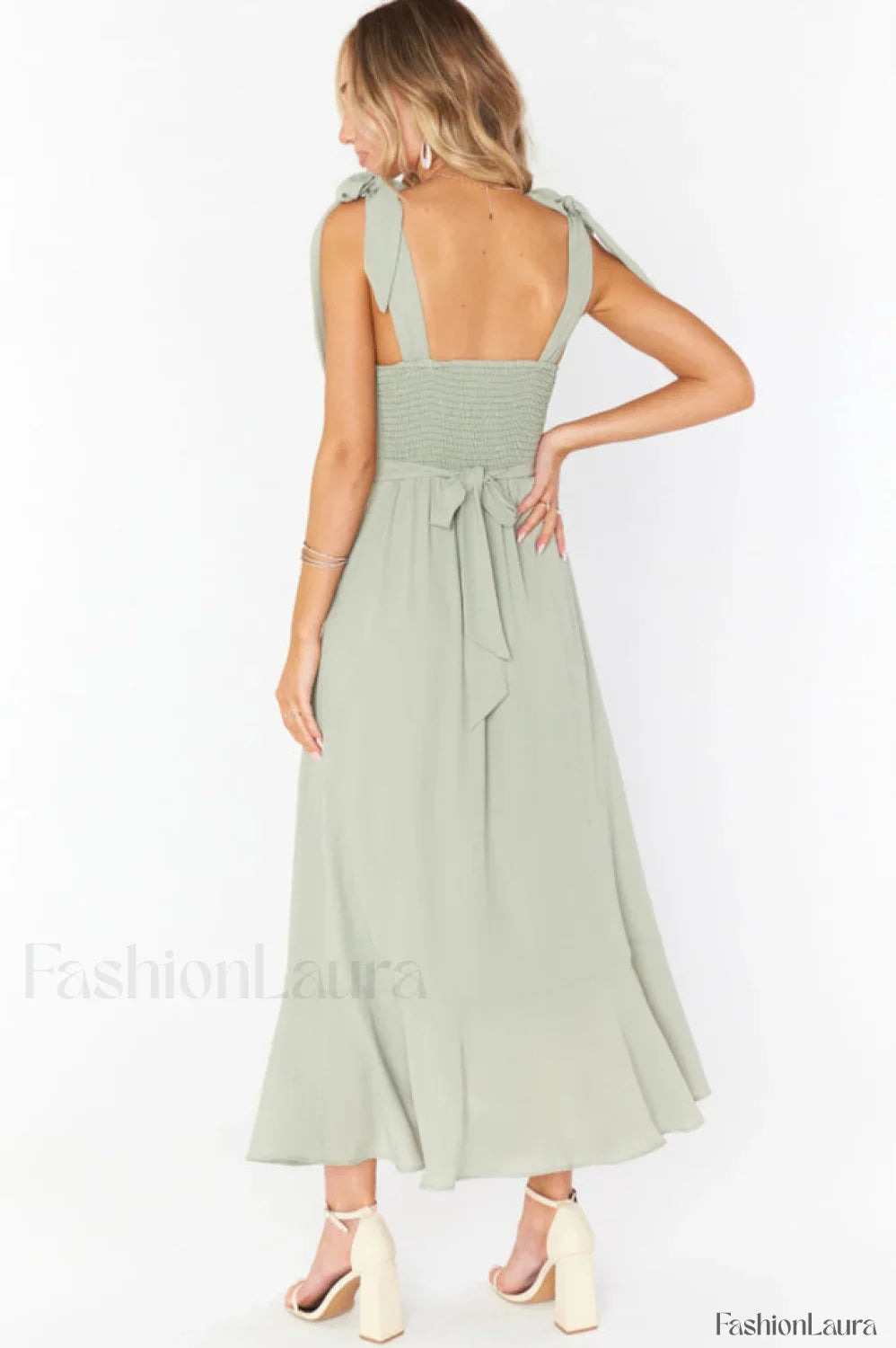 Tie Shoulder Stylish Boho Midi Dress