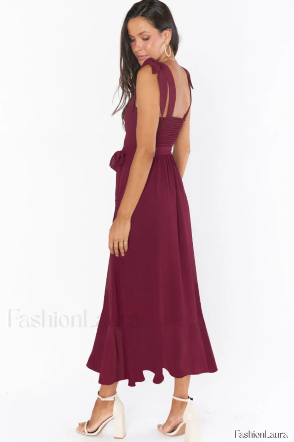 Tie Shoulder Stylish Boho Midi Dress