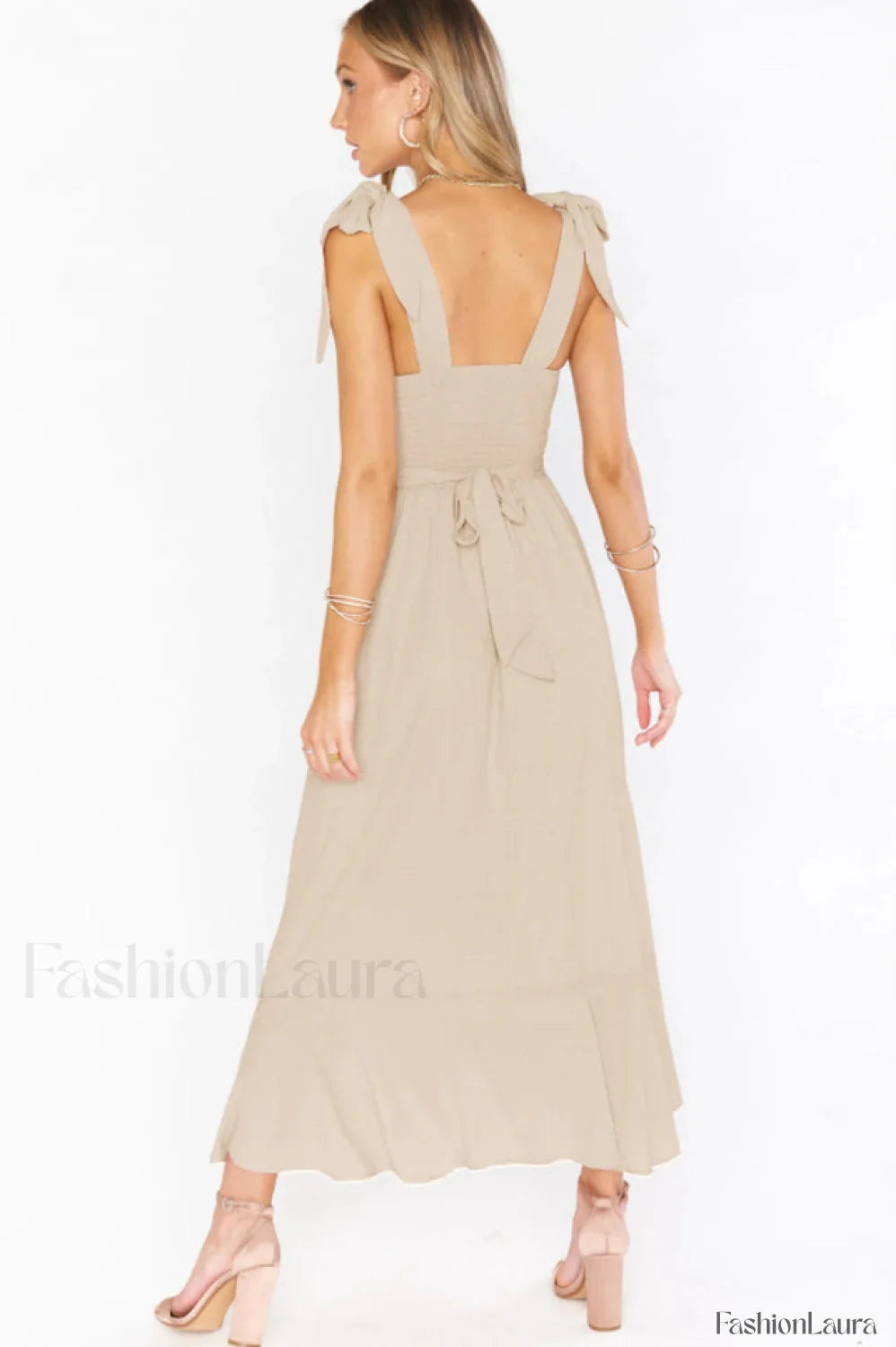 Tie Shoulder Stylish Boho Midi Dress