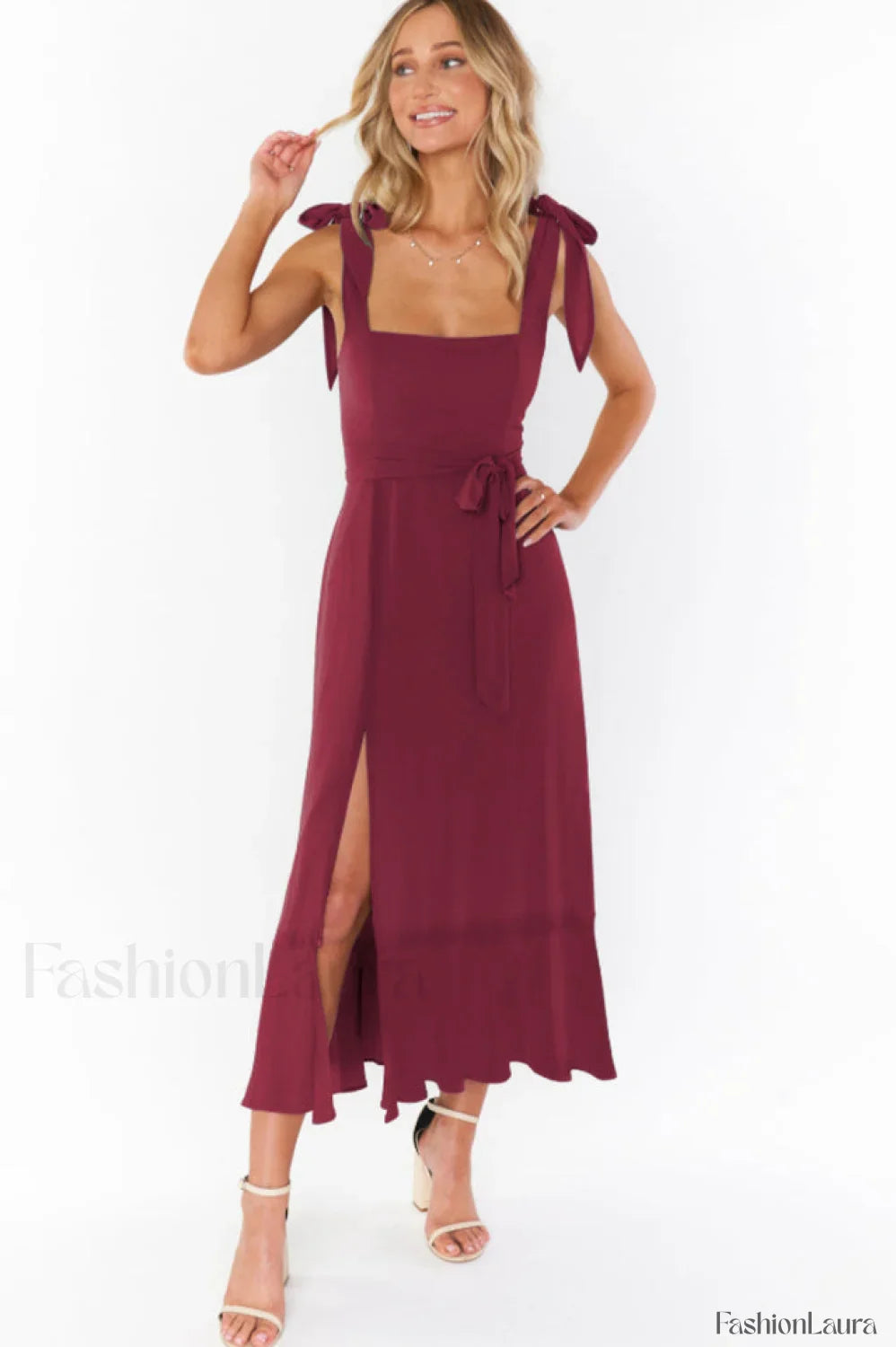 Tie Shoulder Stylish Boho Midi Dress