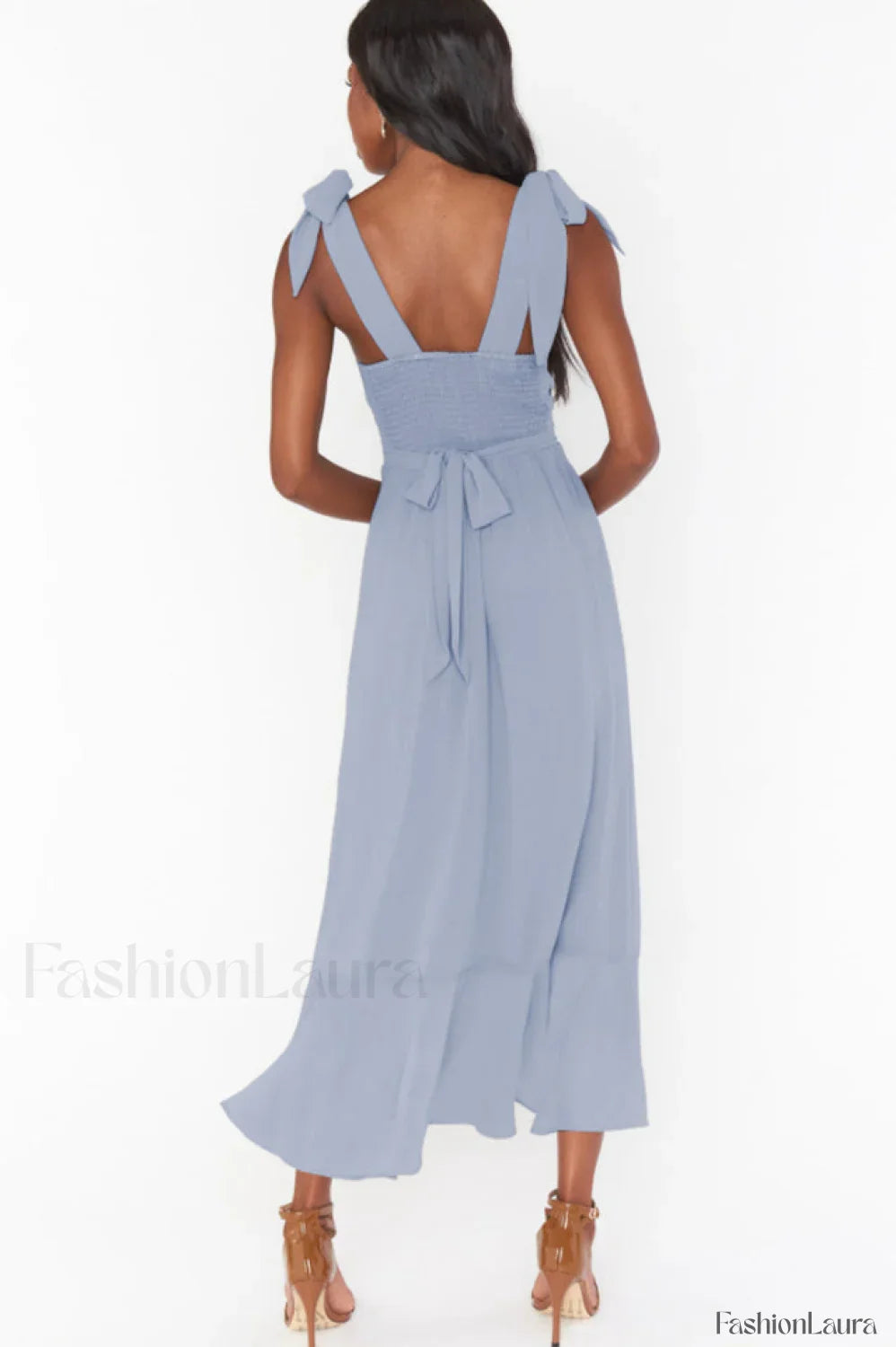 Tie Shoulder Stylish Boho Midi Dress