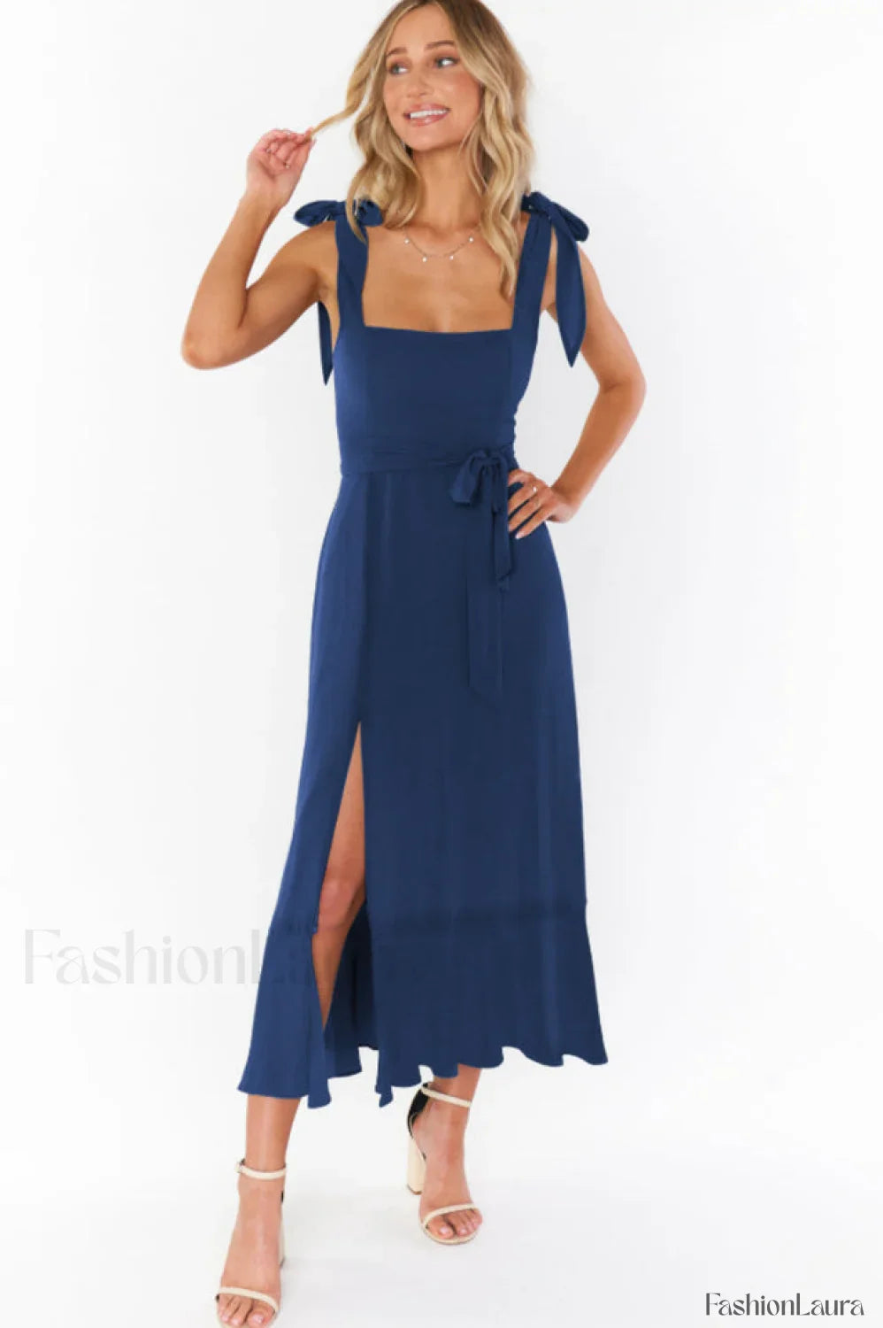 Tie Shoulder Stylish Boho Midi Dress