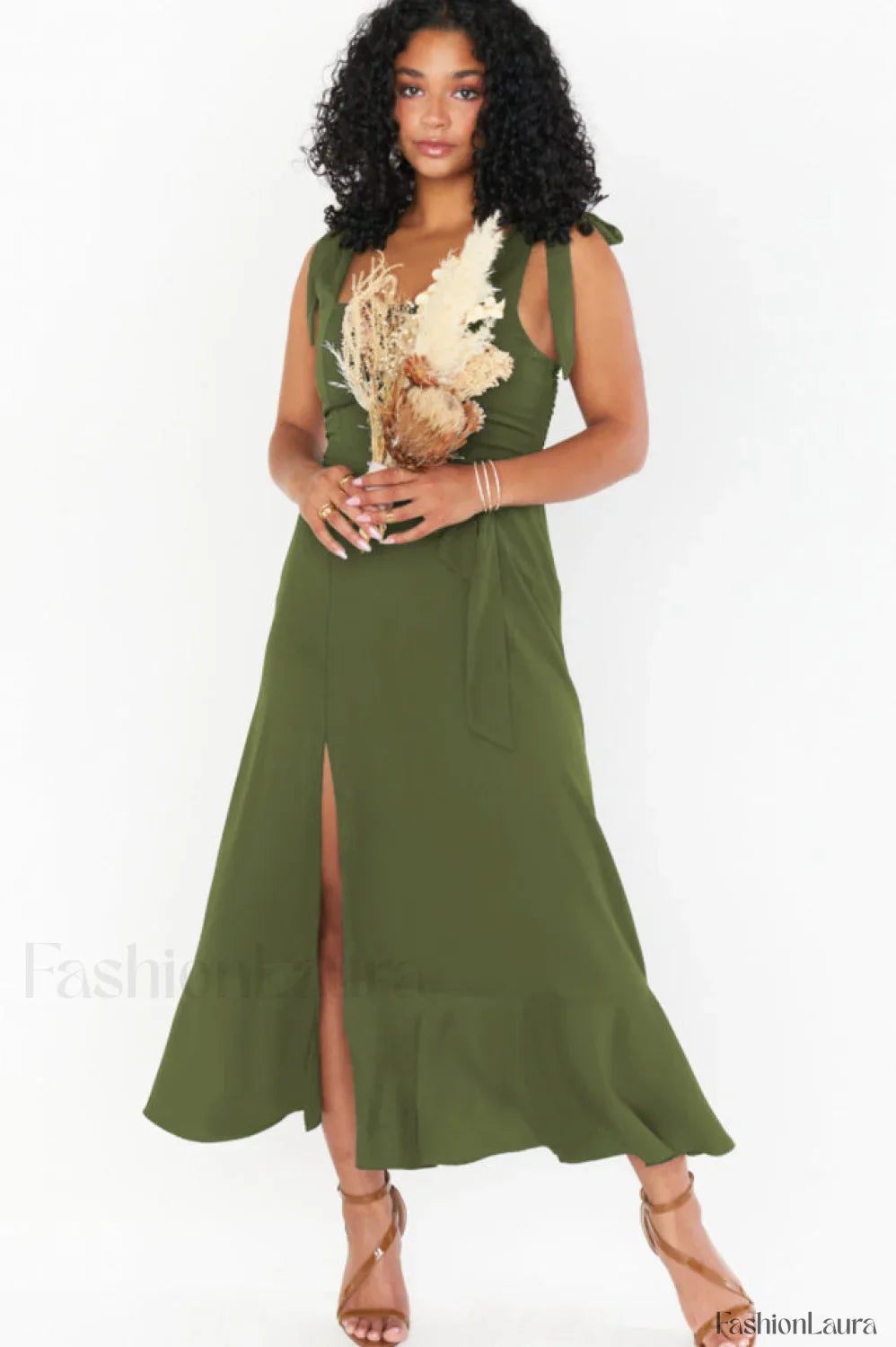 Tie Shoulder Stylish Boho Midi Dress