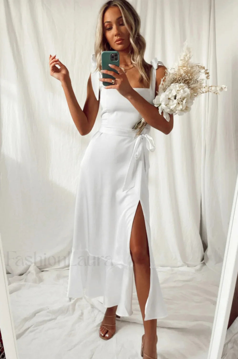 Tie Shoulder Stylish Boho Midi Dress