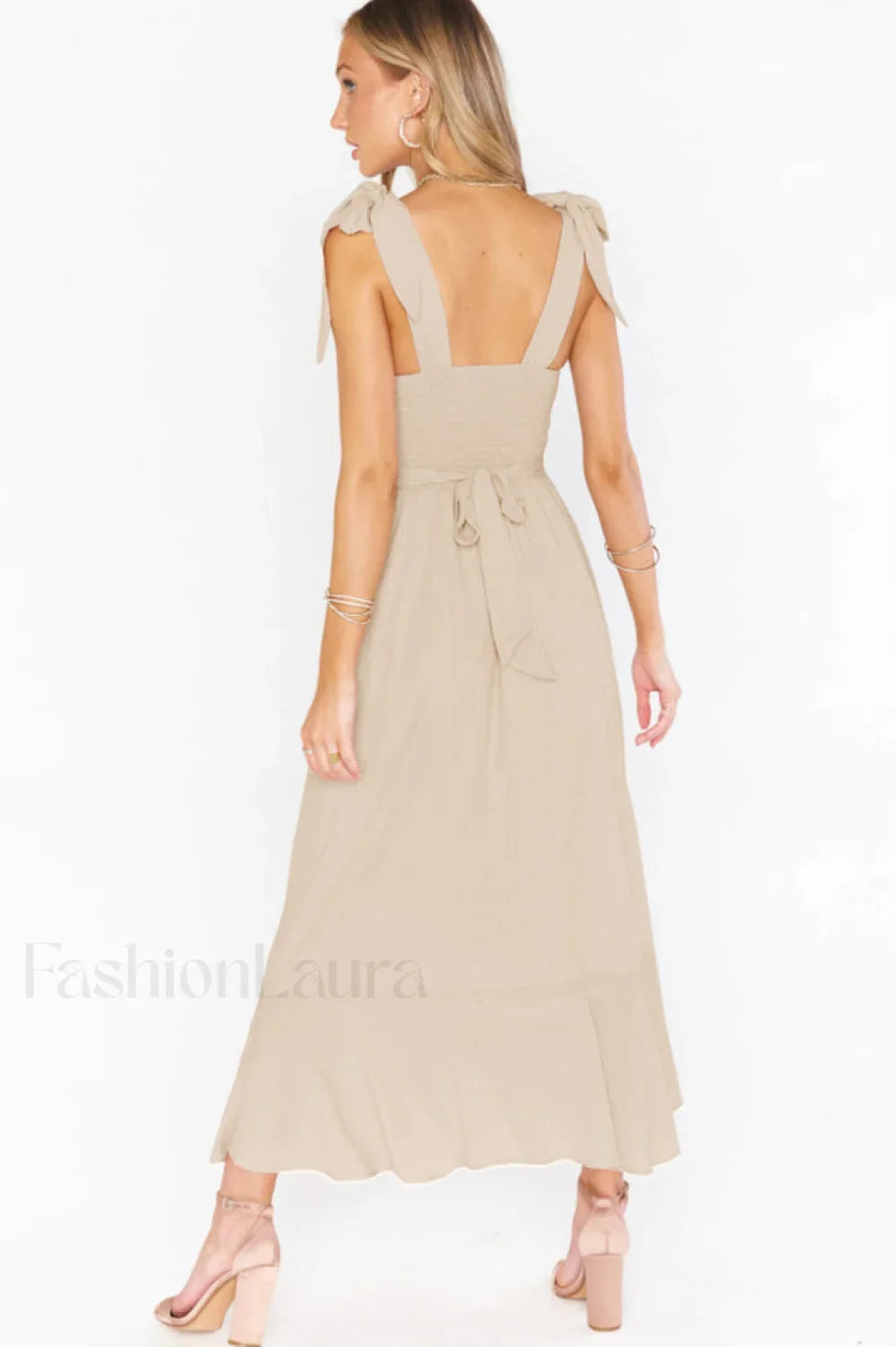 Tie Shoulder Stylish Boho Midi Dress