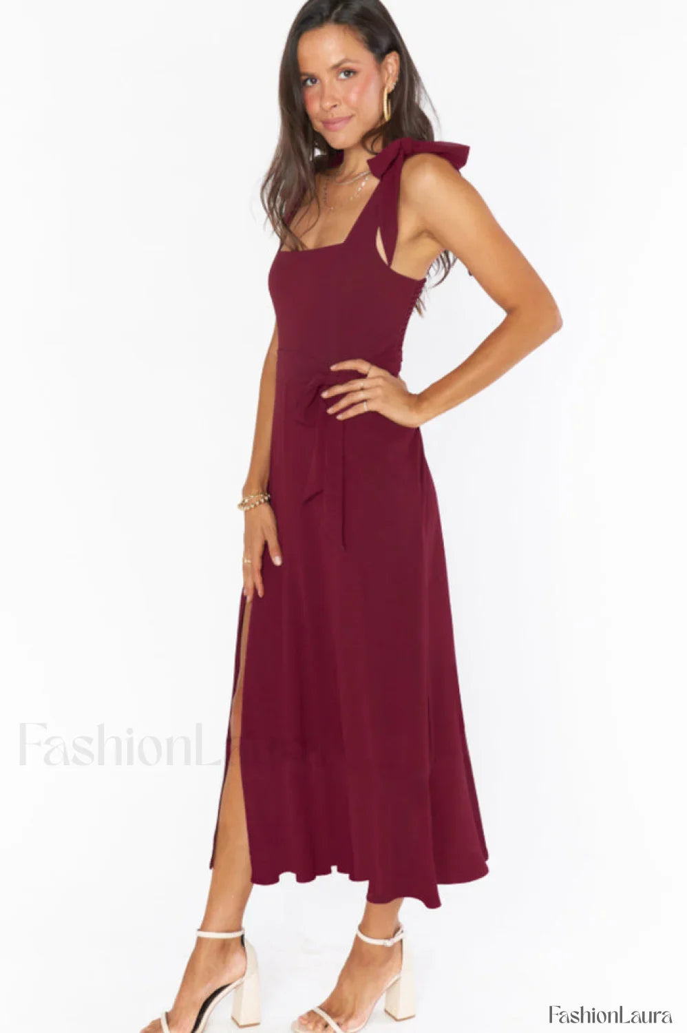 Tie Shoulder Stylish Boho Midi Dress