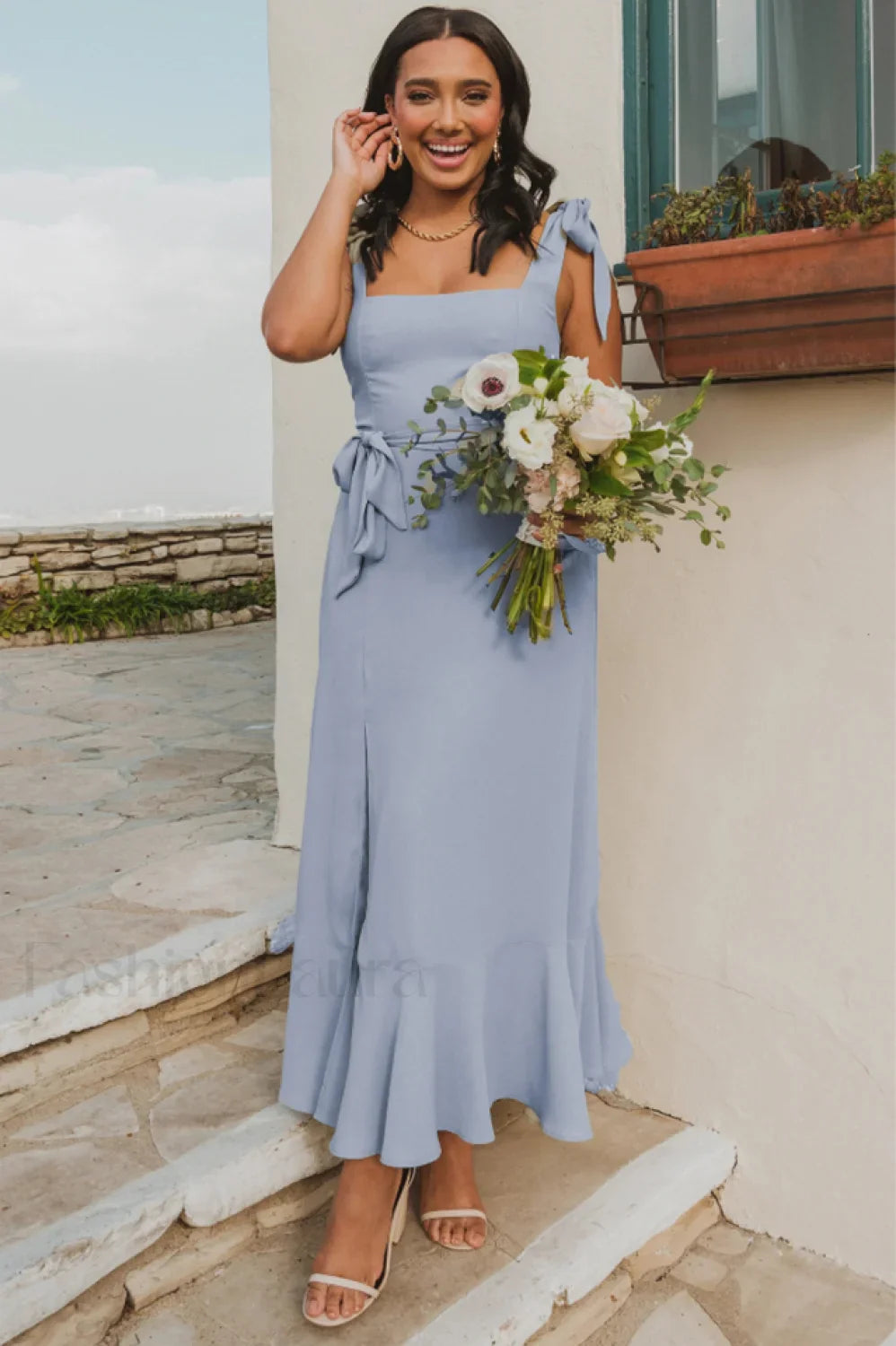 Tie Shoulder Stylish Boho Midi Dress