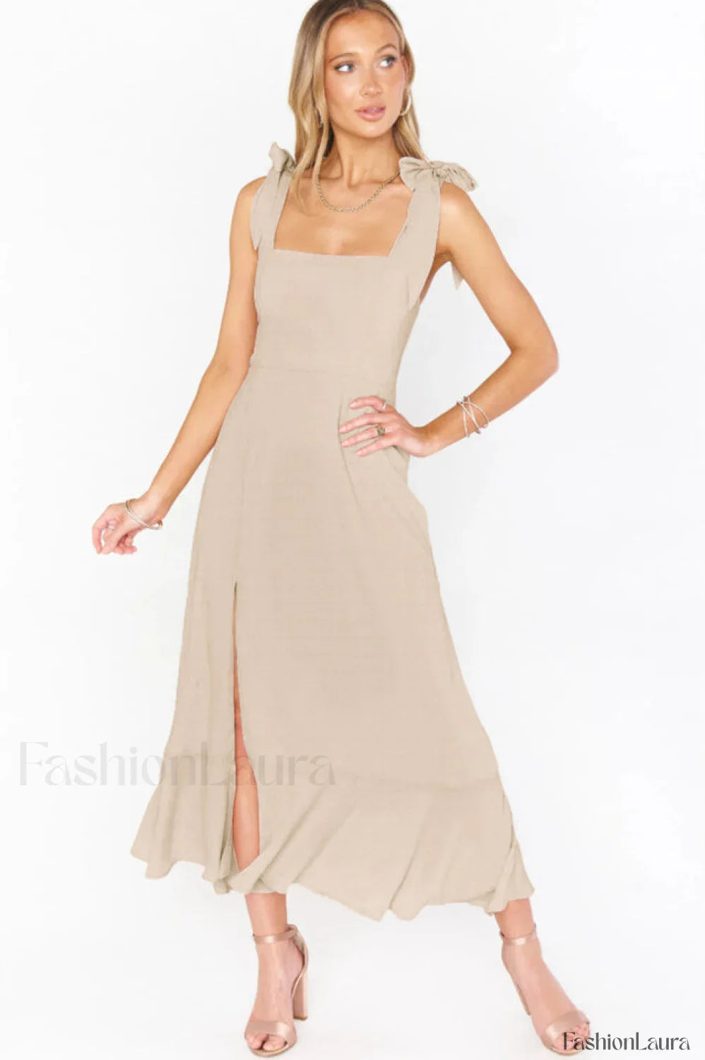 Tie Shoulder Stylish Boho Midi Dress