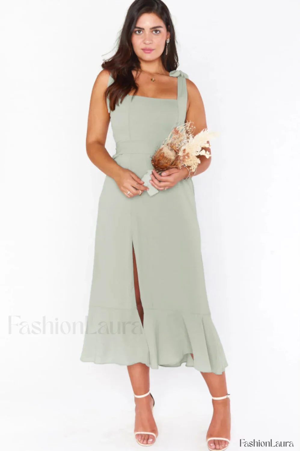 Tie Shoulder Stylish Boho Midi Dress