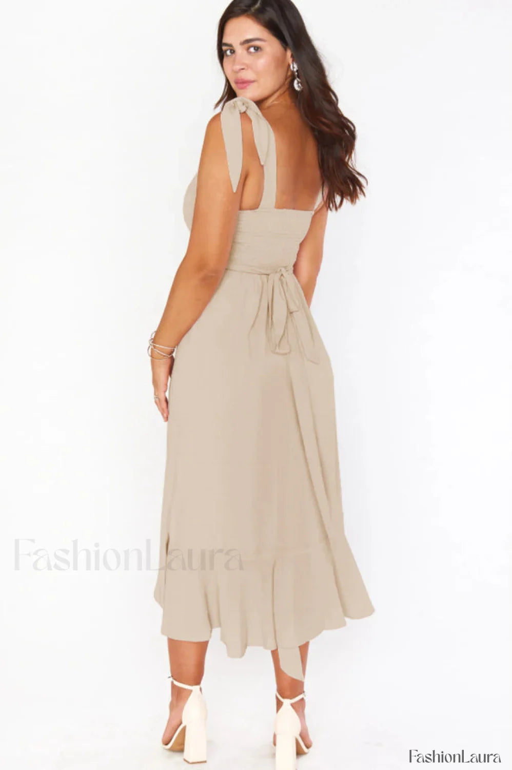 Tie Shoulder Stylish Boho Midi Dress