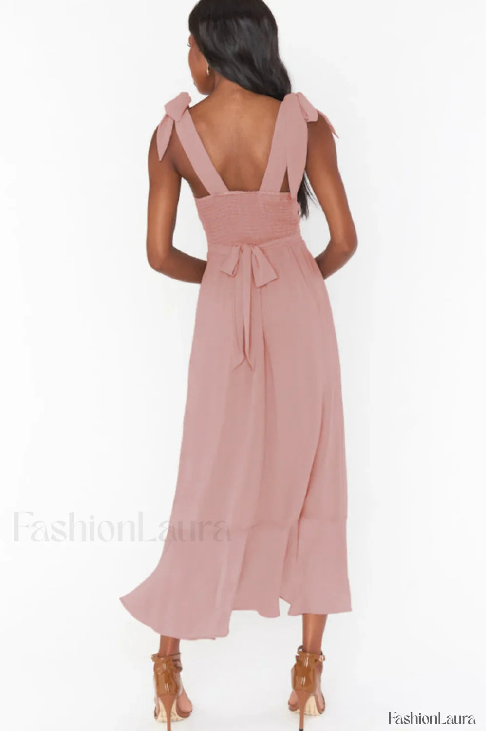 Tie Shoulder Stylish Boho Midi Dress