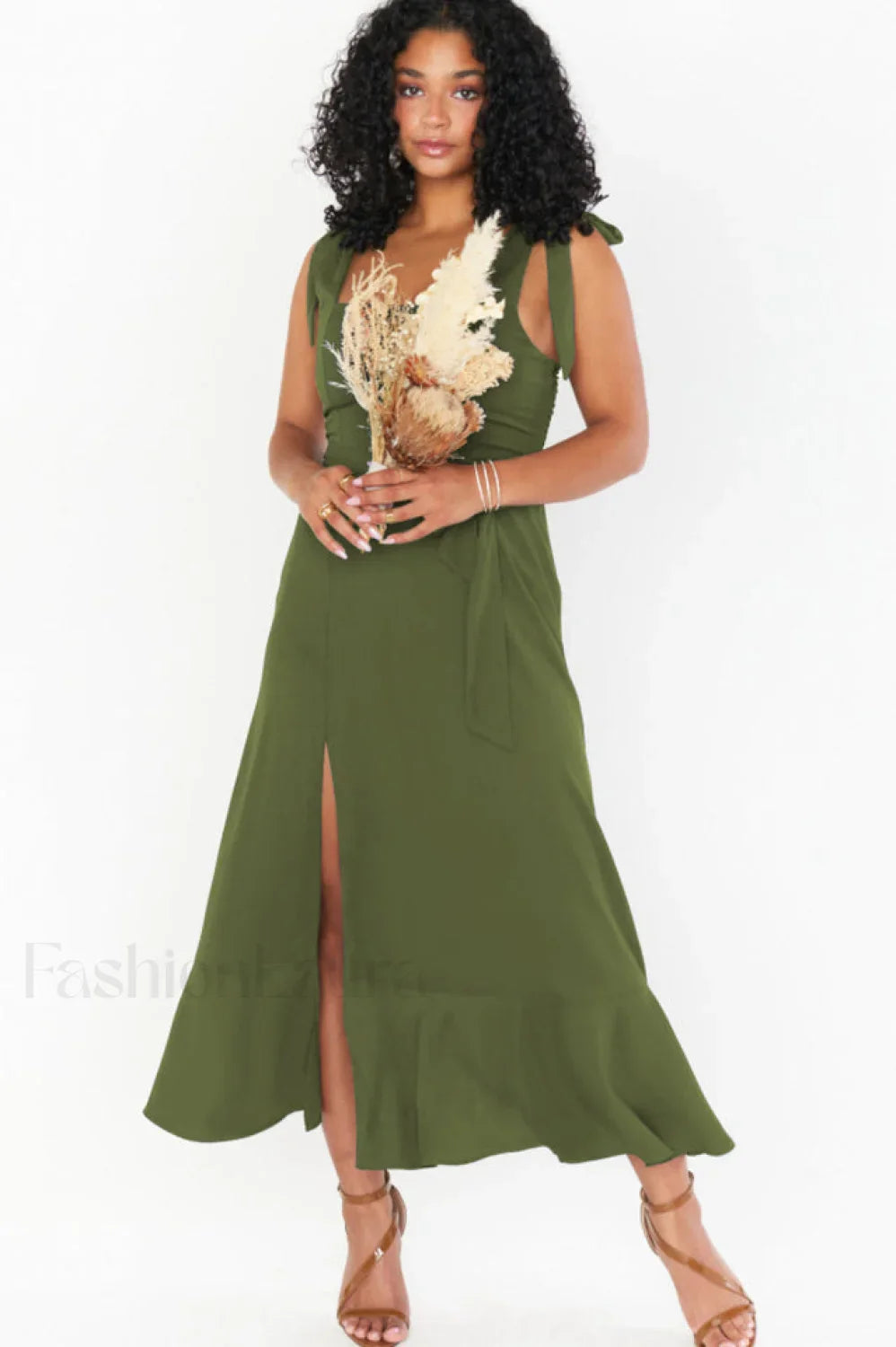 Tie Shoulder Stylish Boho Midi Dress