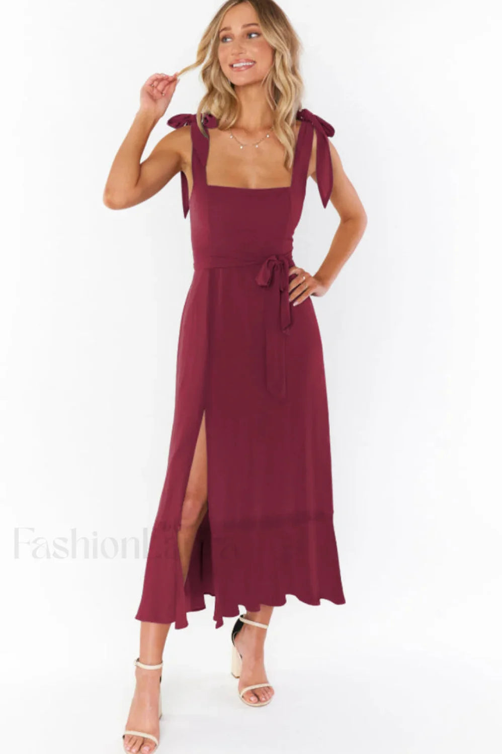 Tie Shoulder Stylish Boho Midi Dress
