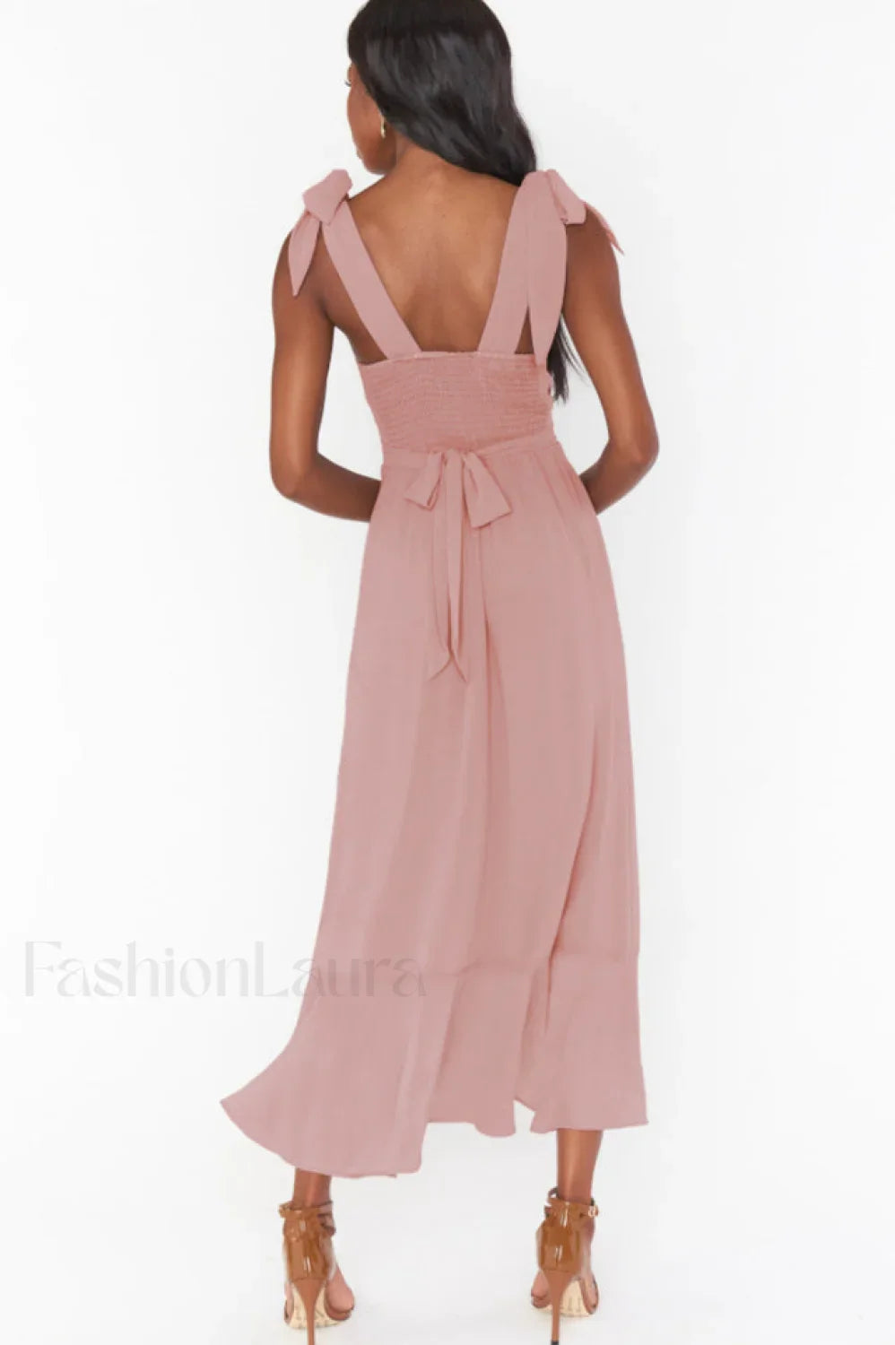 Tie Shoulder Stylish Boho Midi Dress