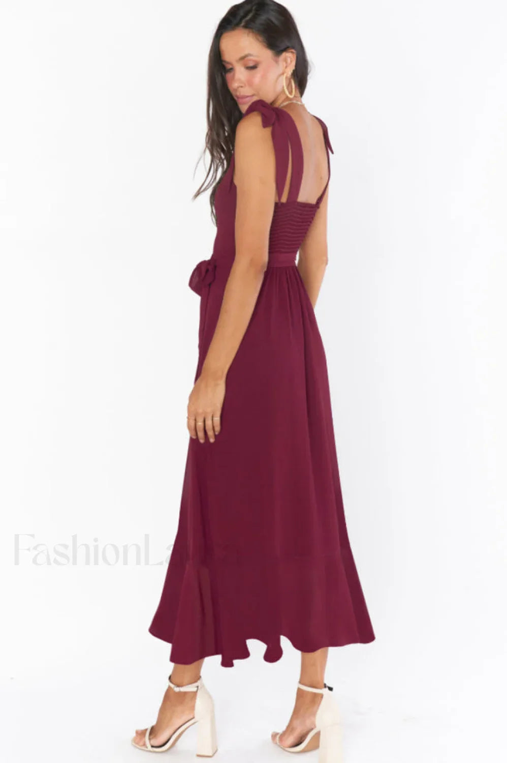 Tie Shoulder Stylish Boho Midi Dress