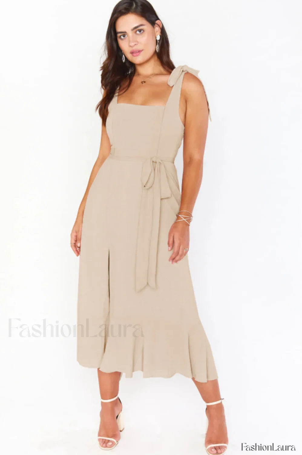 Tie Shoulder Stylish Boho Midi Dress