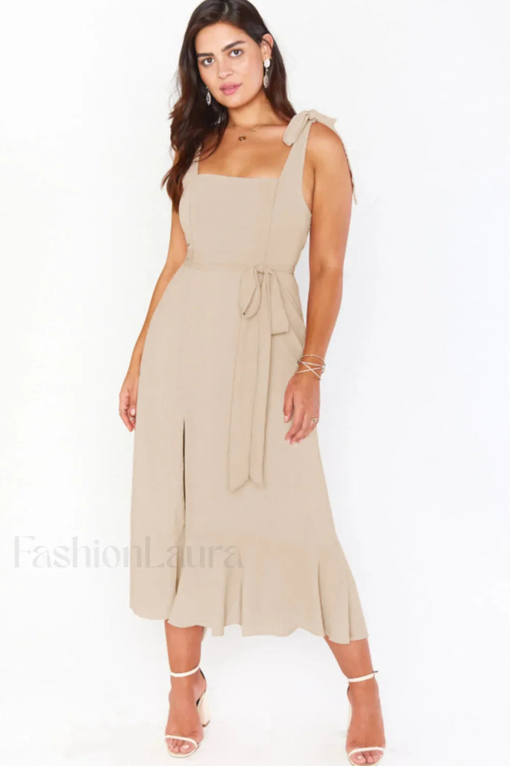Tie Shoulder Stylish Boho Midi Dress
