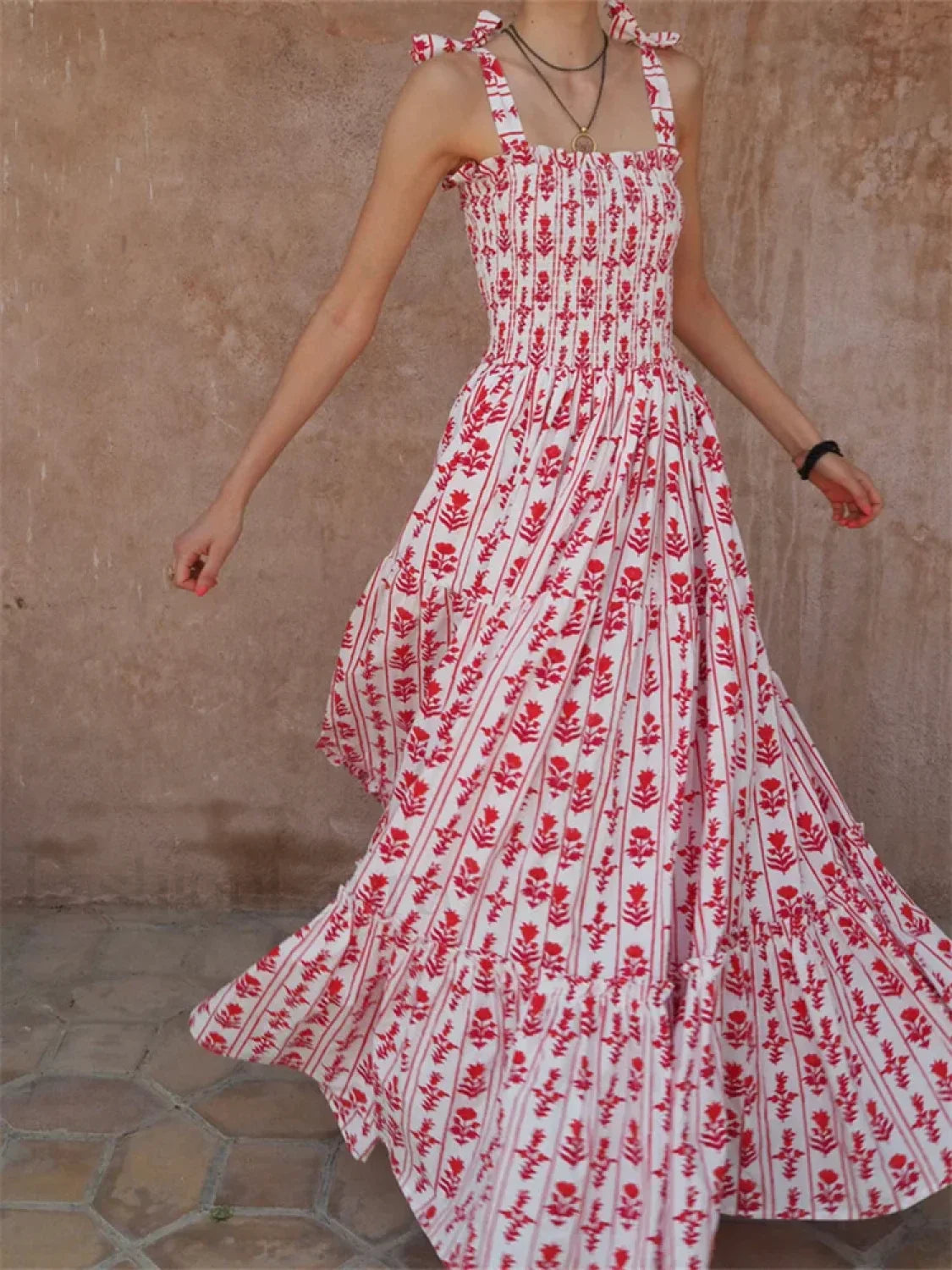 Tie Strap Floral A-Line Maxi Dress