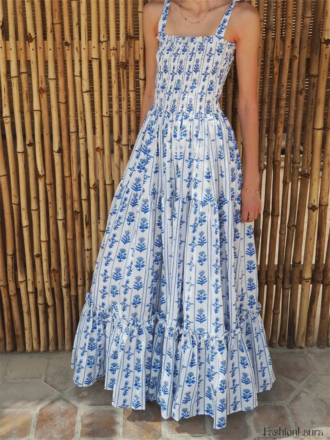 Tie Strap Floral A-Line Maxi Dress