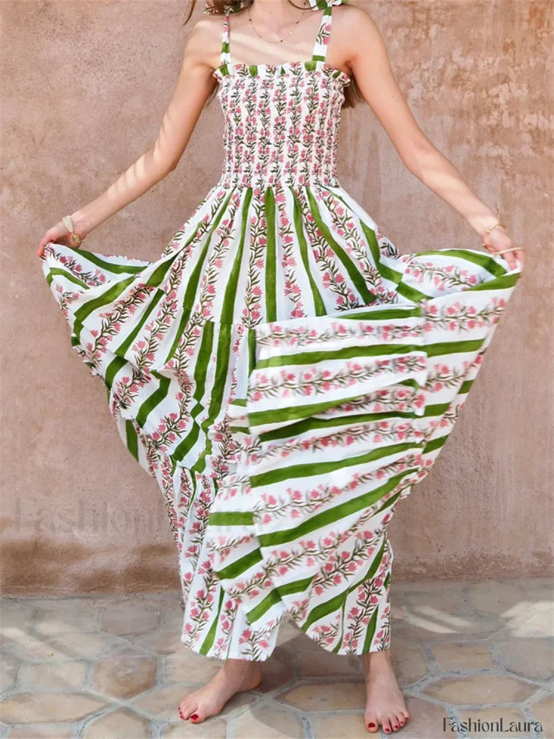 Tie Strap Floral A-Line Maxi Dress