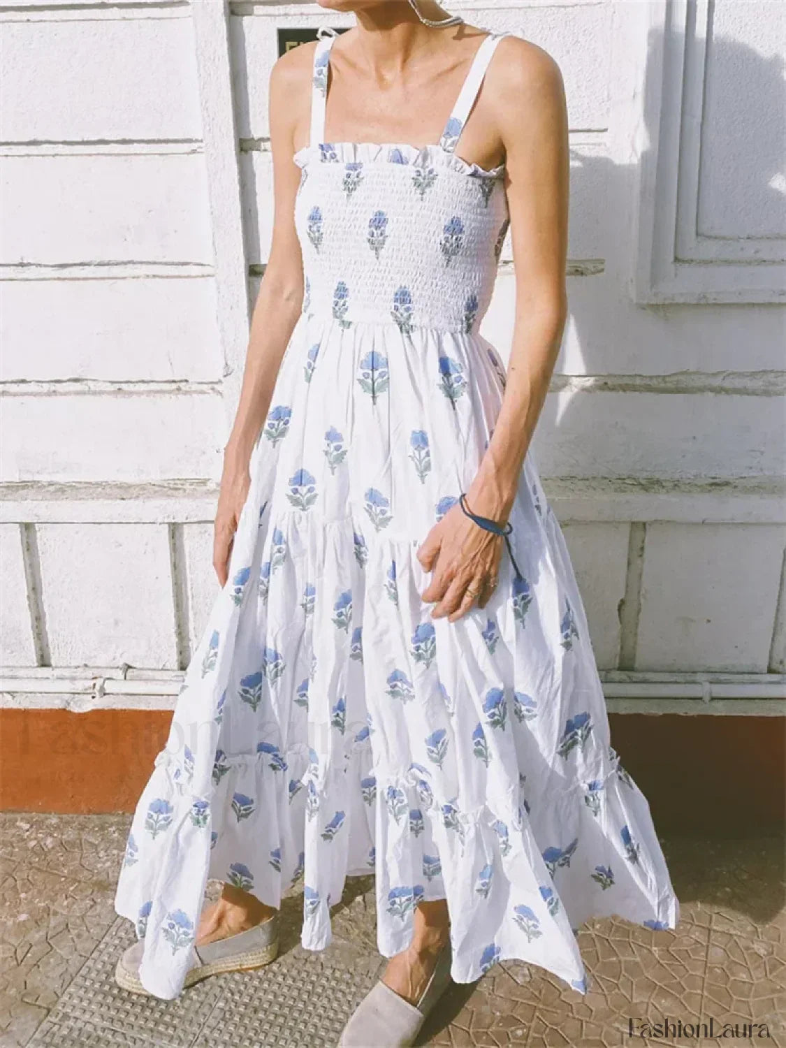 Tie Strap Floral A-Line Maxi Dress