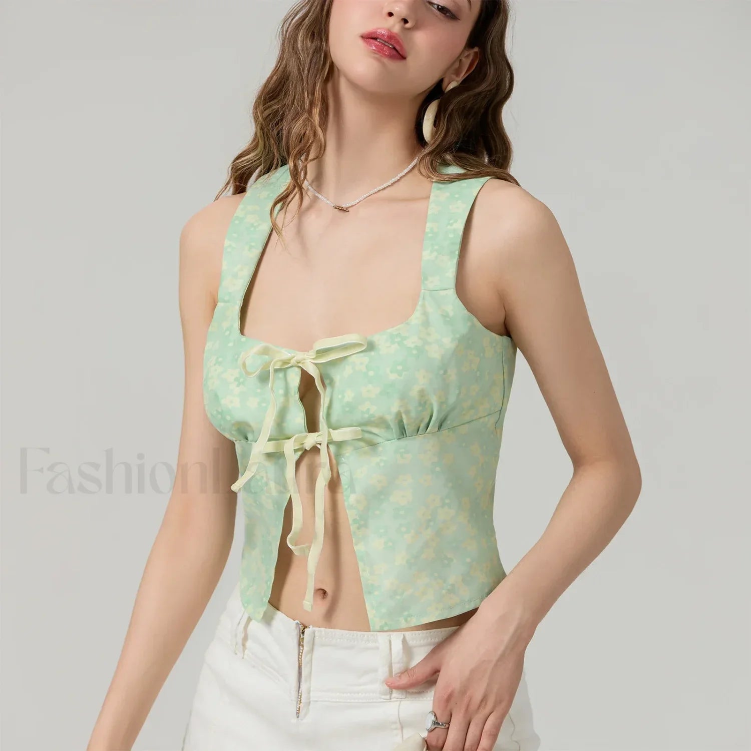 Tie-Up Floral Slim Crop Top