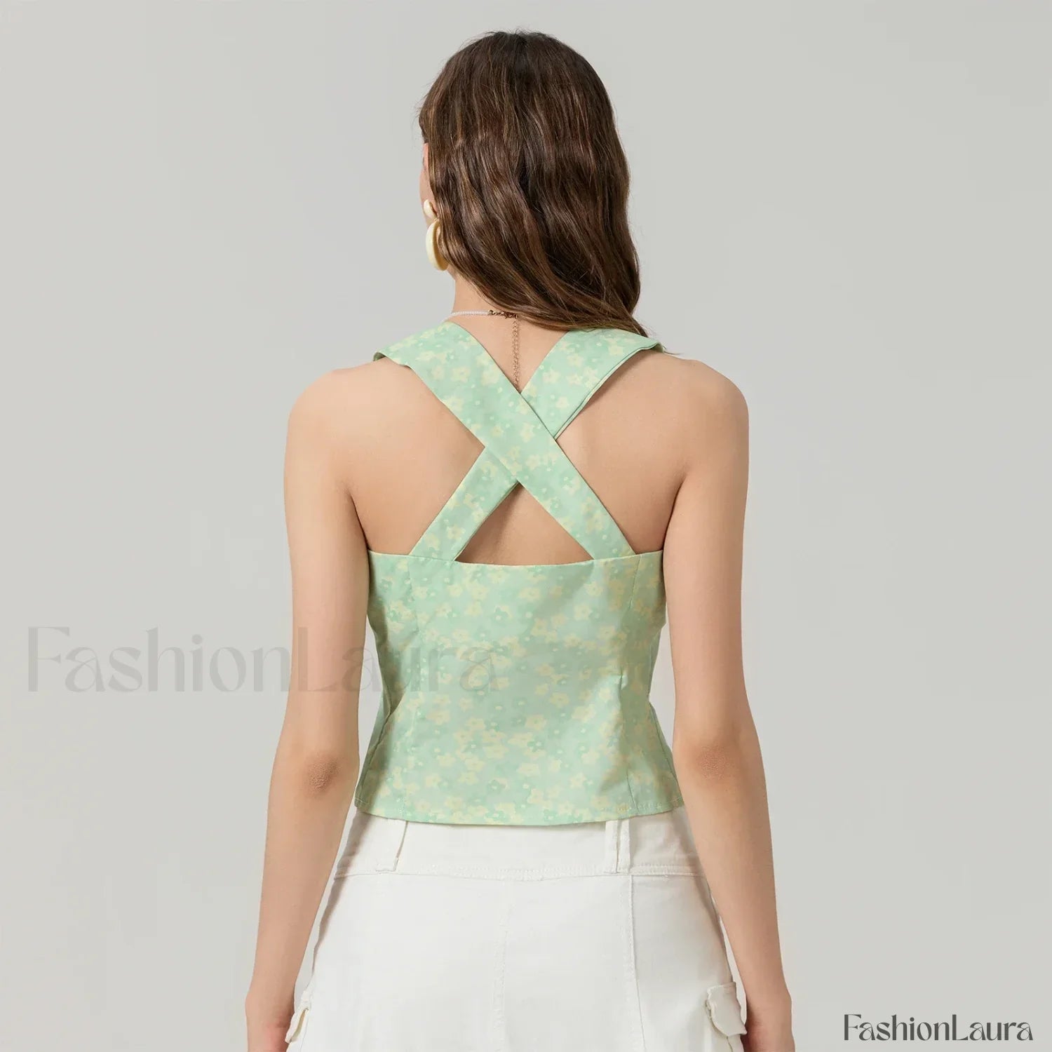 Tie-Up Floral Slim Crop Top