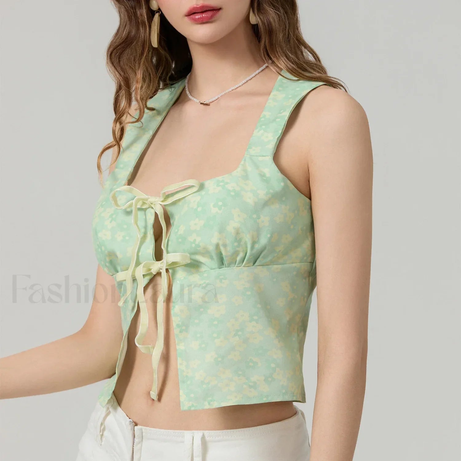 Tie-Up Floral Slim Crop Top