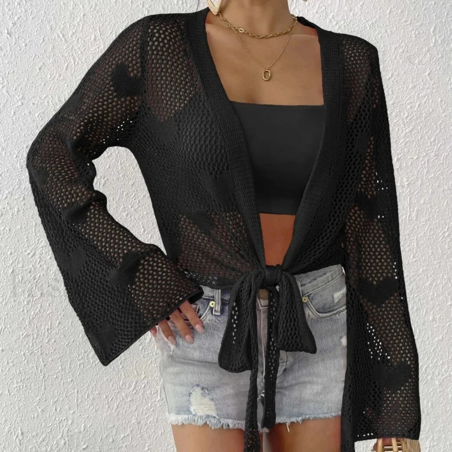 Tie-Up Loose Knit Beach Cover Up