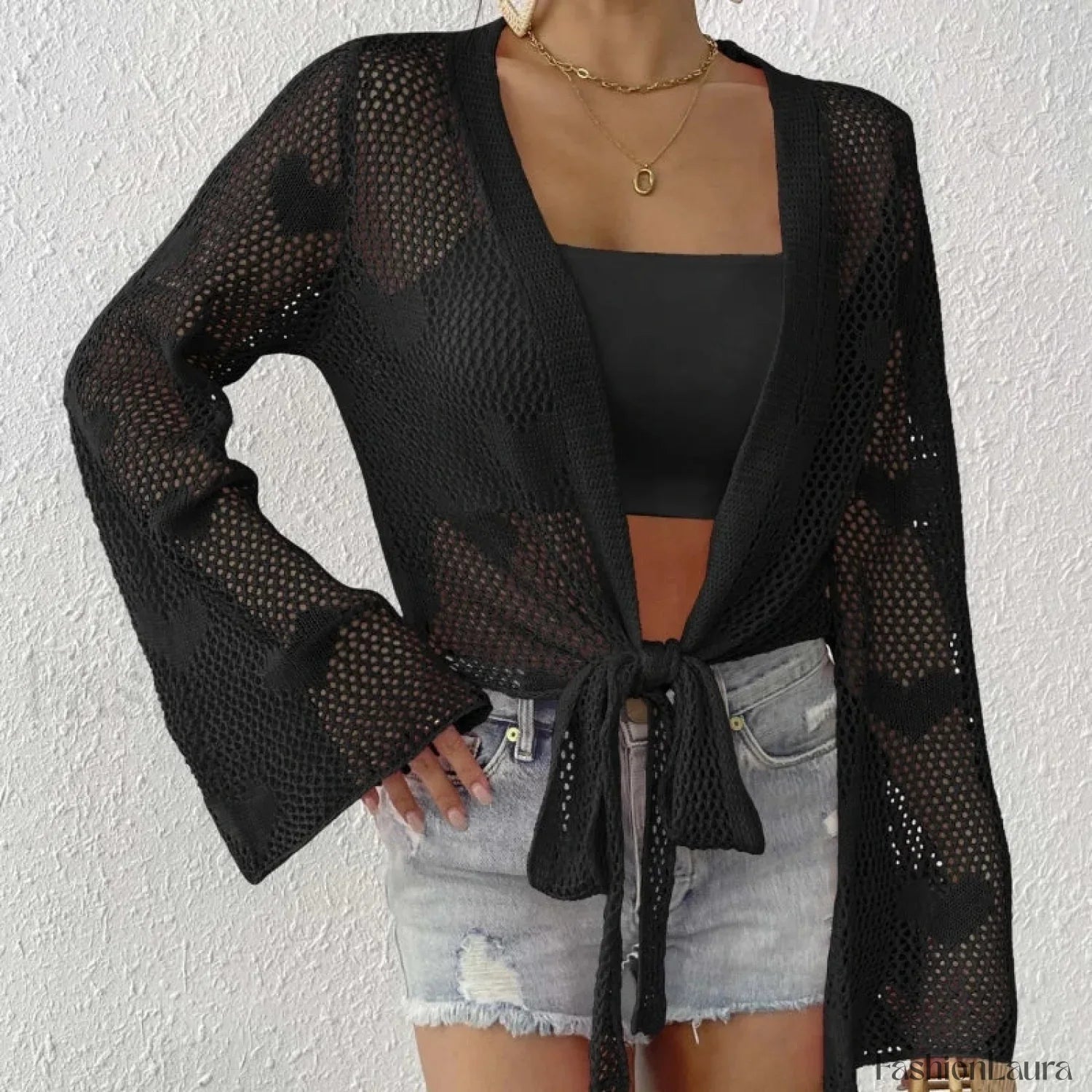 Tie-Up Loose Knit Beach Cover Up