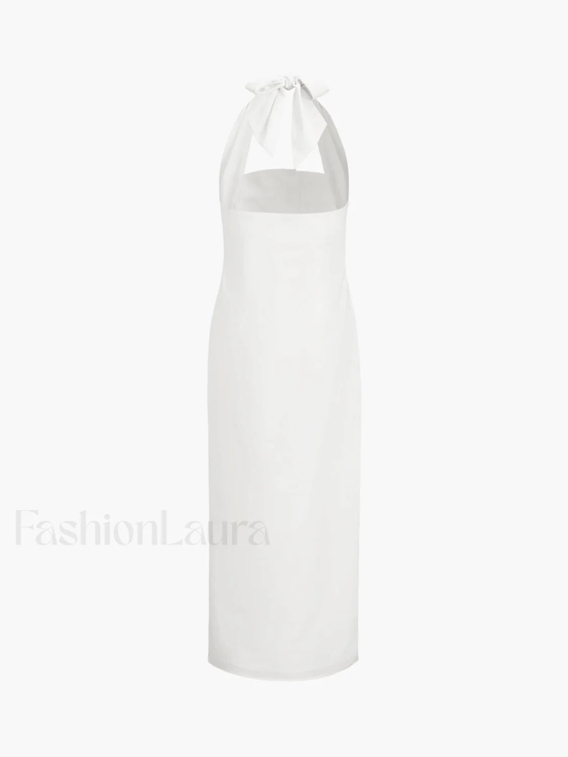 Tied Halter Open Back Modern Cotton Linen Midi Dress