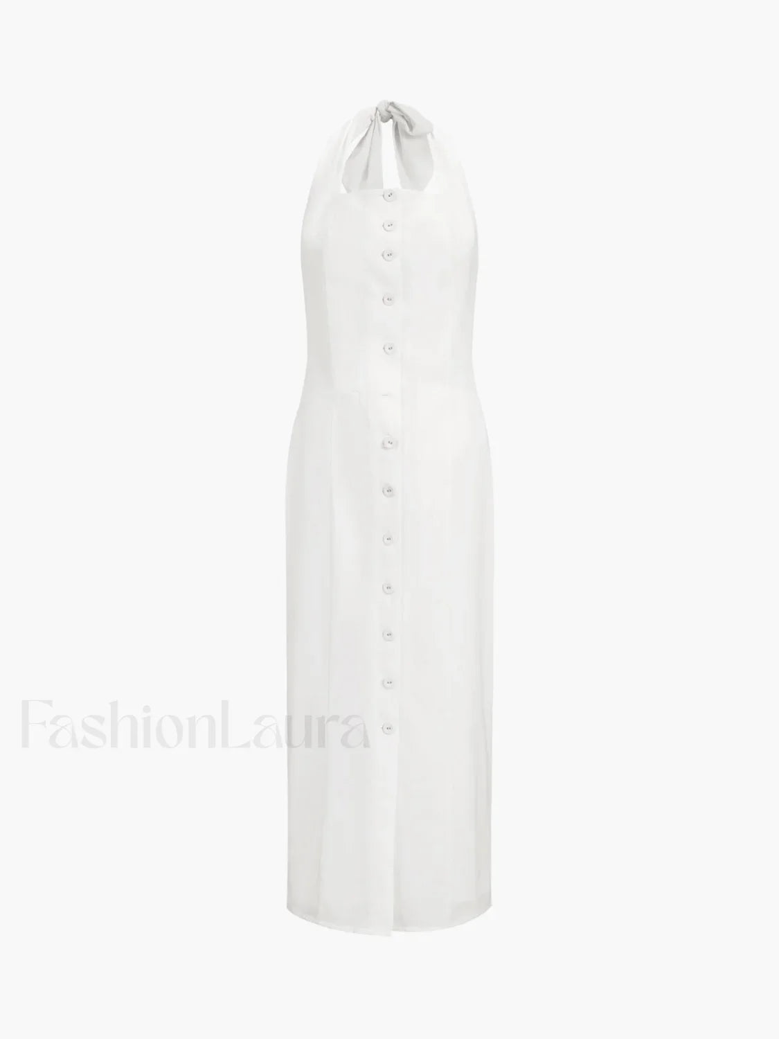 Tied Halter Open Back Modern Cotton Linen Midi Dress