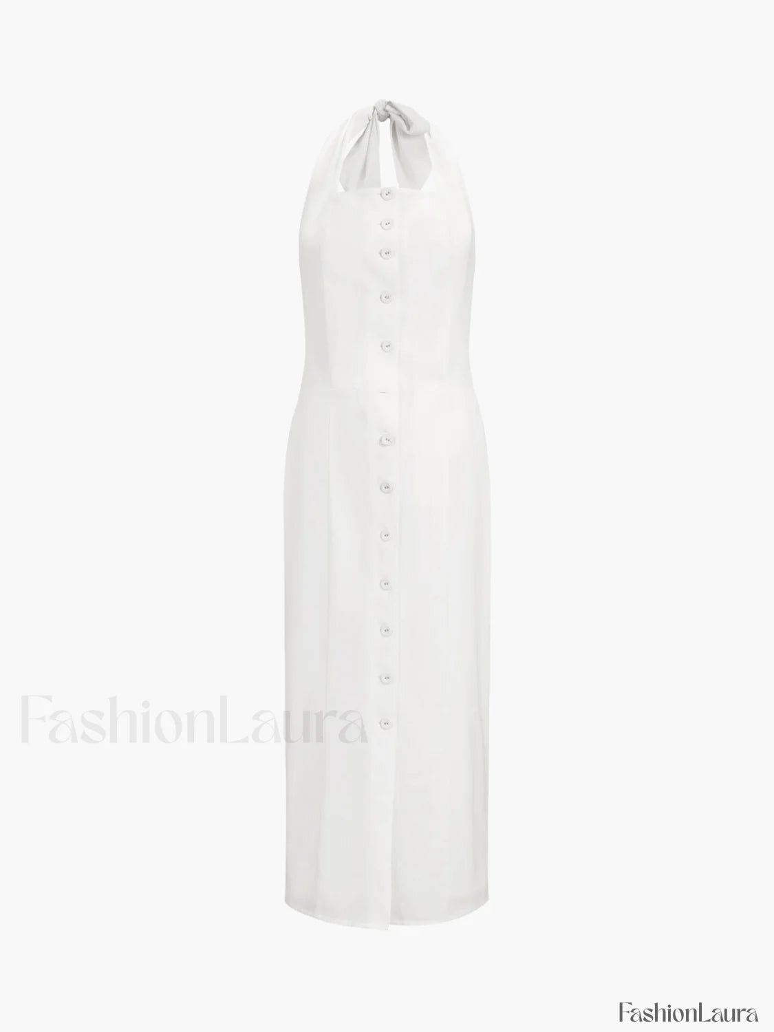 Tied Halter Open Back Modern Cotton Linen Midi Dress