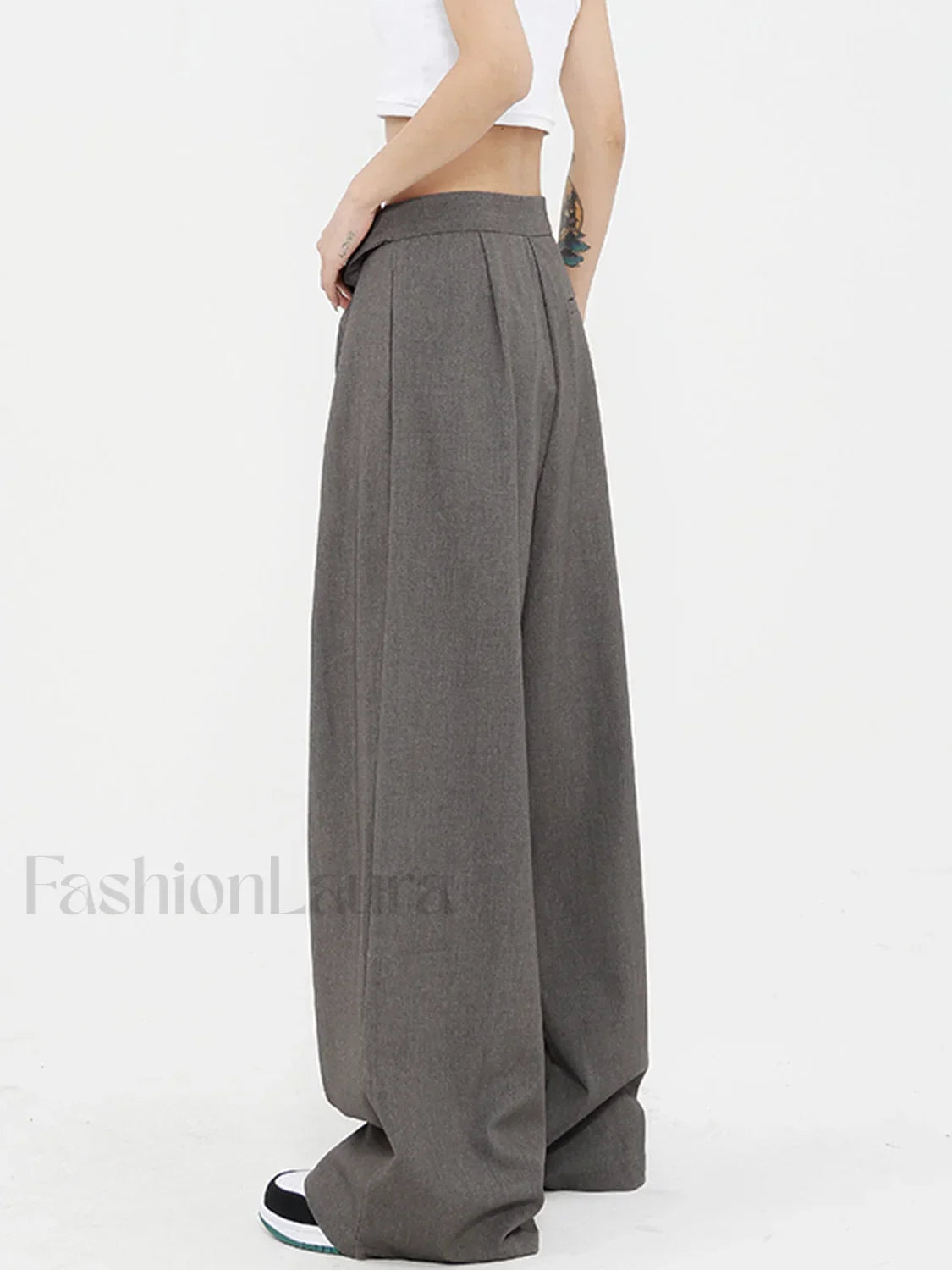 Tied Pleated Full Length Modern Wide Leg Dress Pants