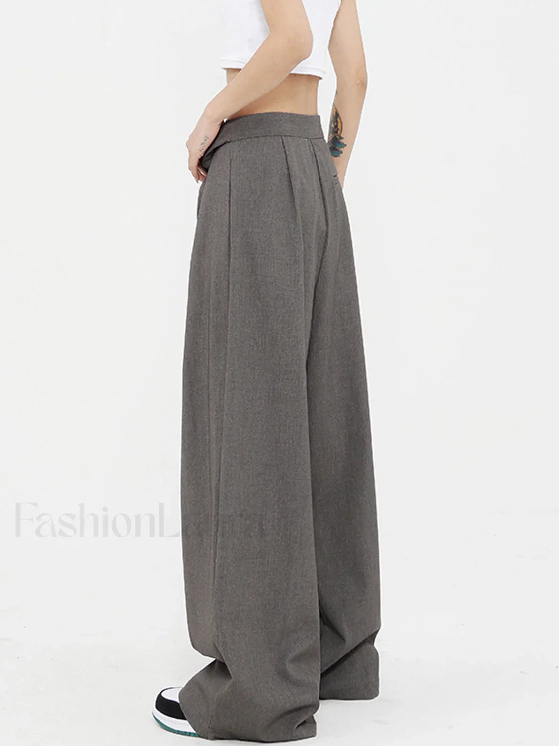 Tied Pleated Full Length Modern Wide Leg Dress Pants