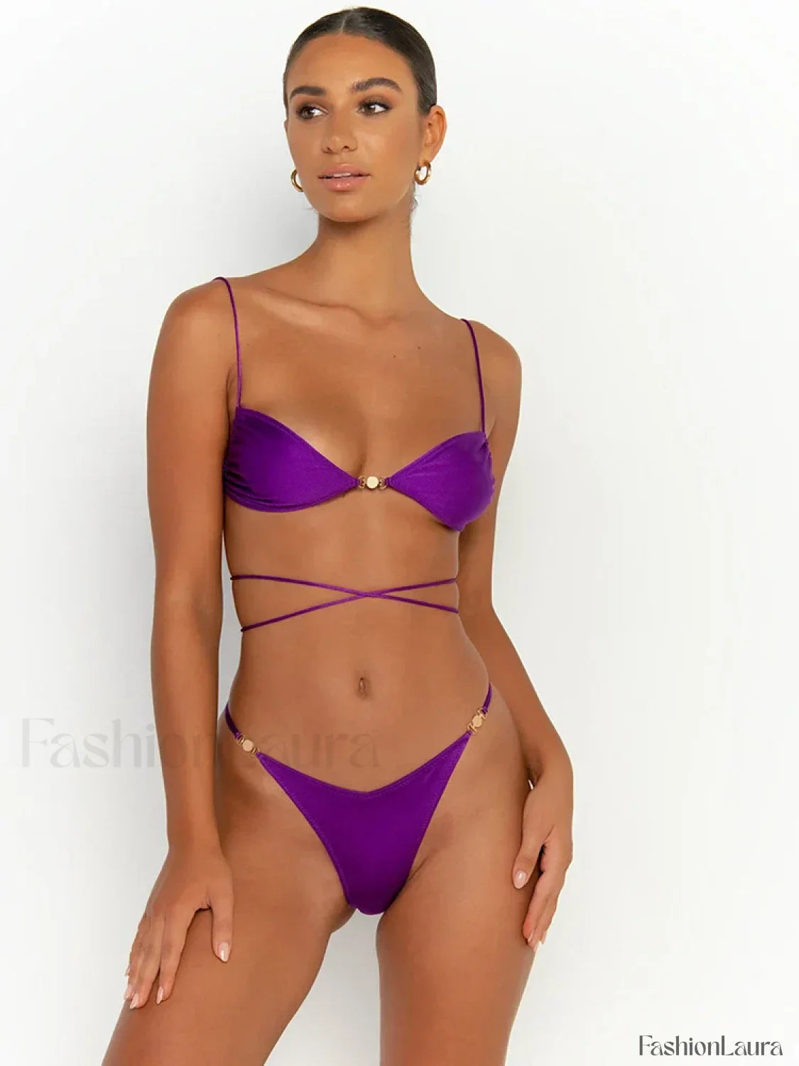 Tied Solid Halter Bikini Set