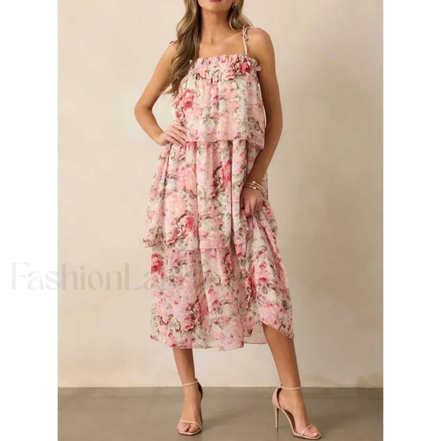 Tiered Lace-Up Cami Midi Dress