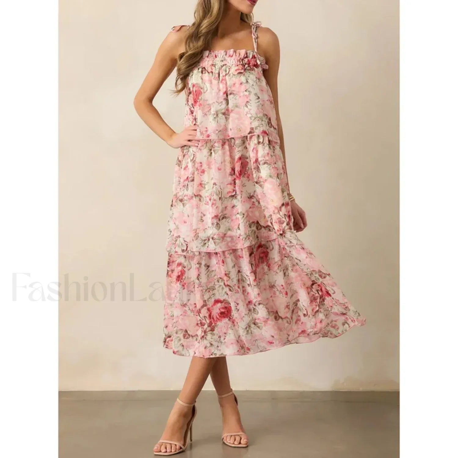 Tiered Lace-Up Cami Midi Dress