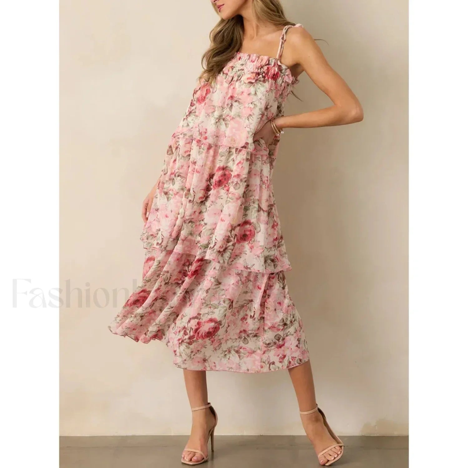 Tiered Lace-Up Cami Midi Dress