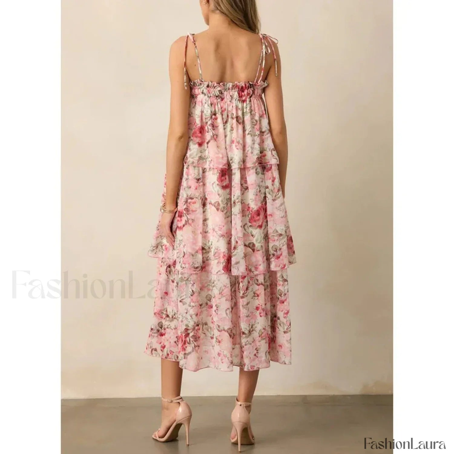 Tiered Lace-Up Cami Midi Dress