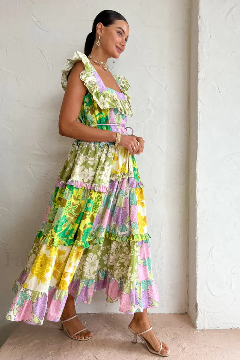 Tiered Patchwork Stylish Midi Dress