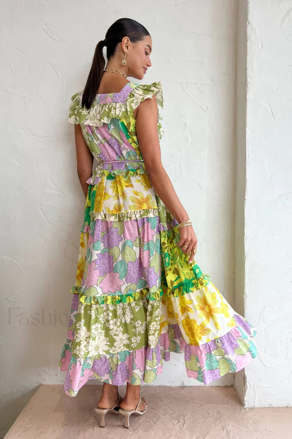 Tiered Patchwork Stylish Midi Dress