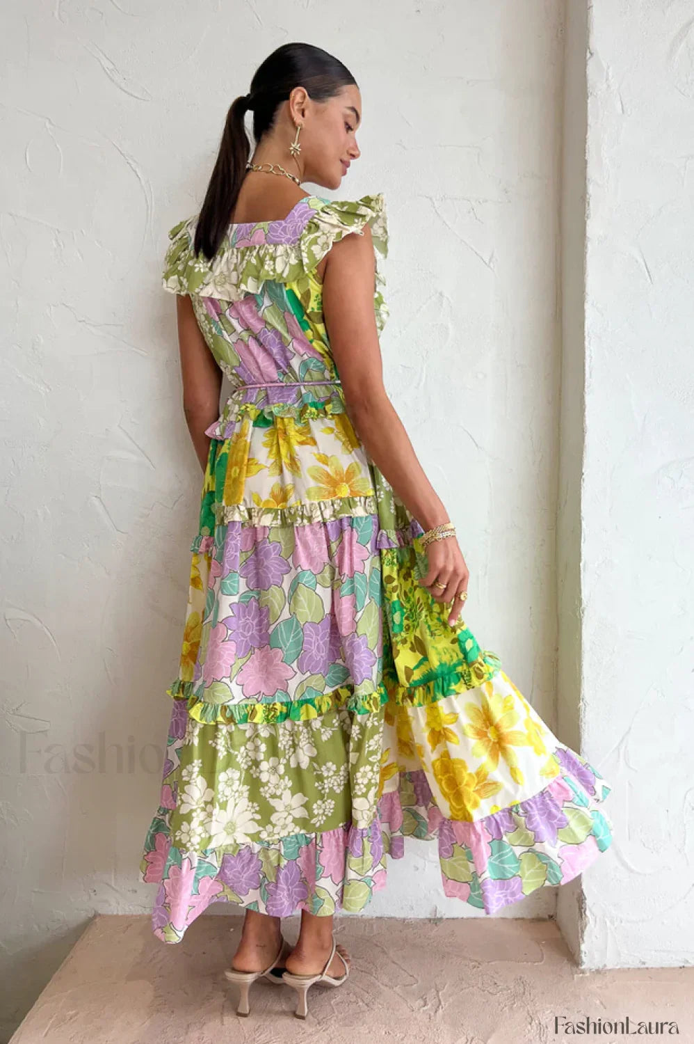 Tiered Patchwork Stylish Midi Dress