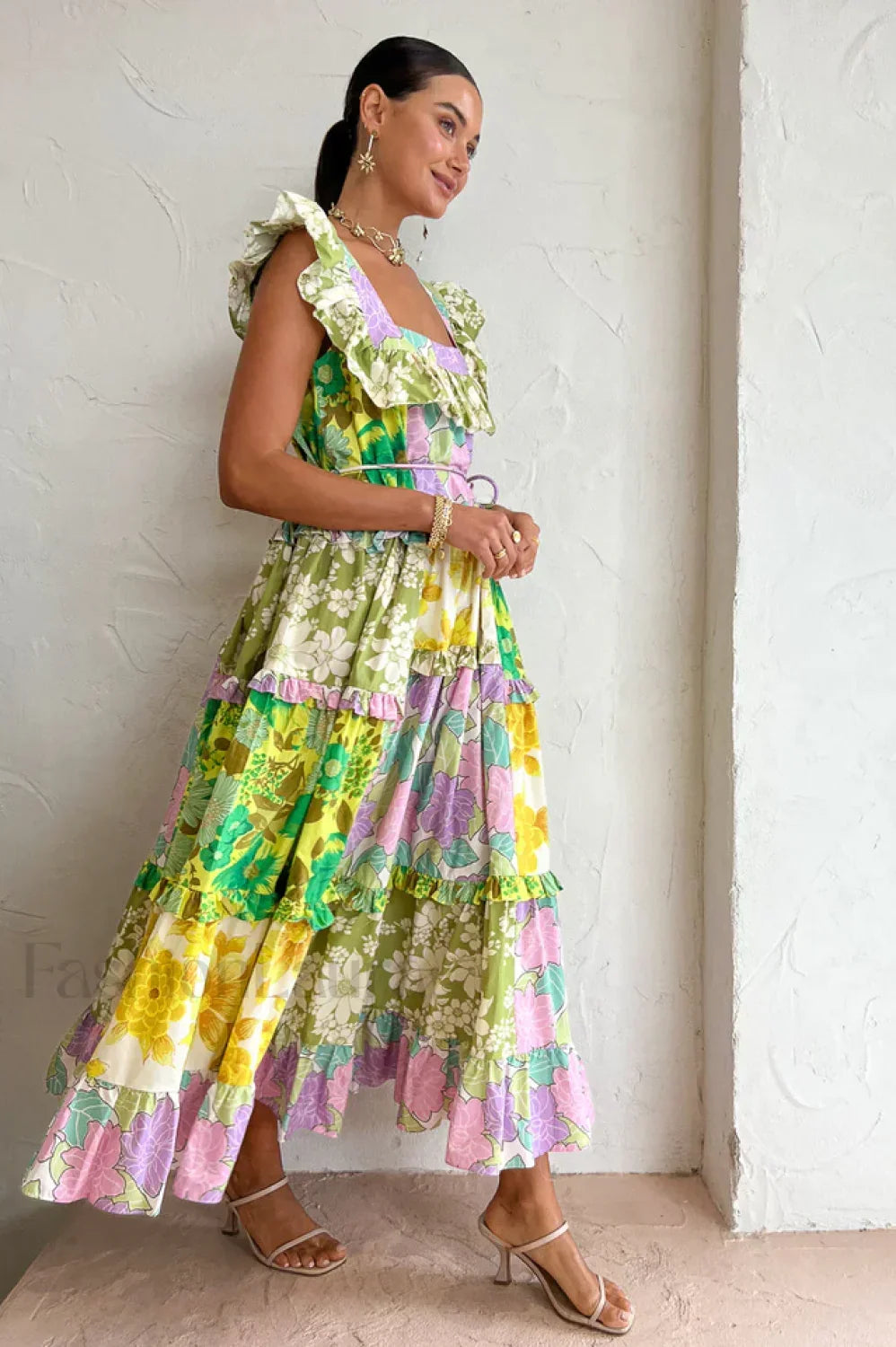 Tiered Patchwork Stylish Midi Dress