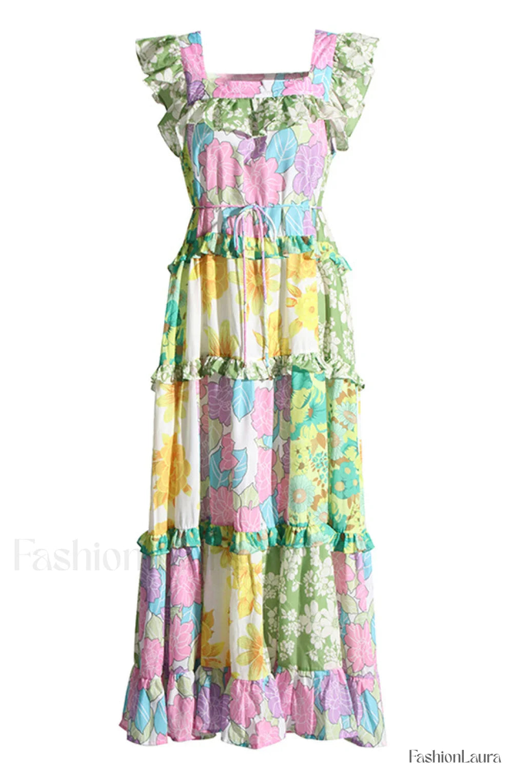 Tiered Patchwork Stylish Midi Dress